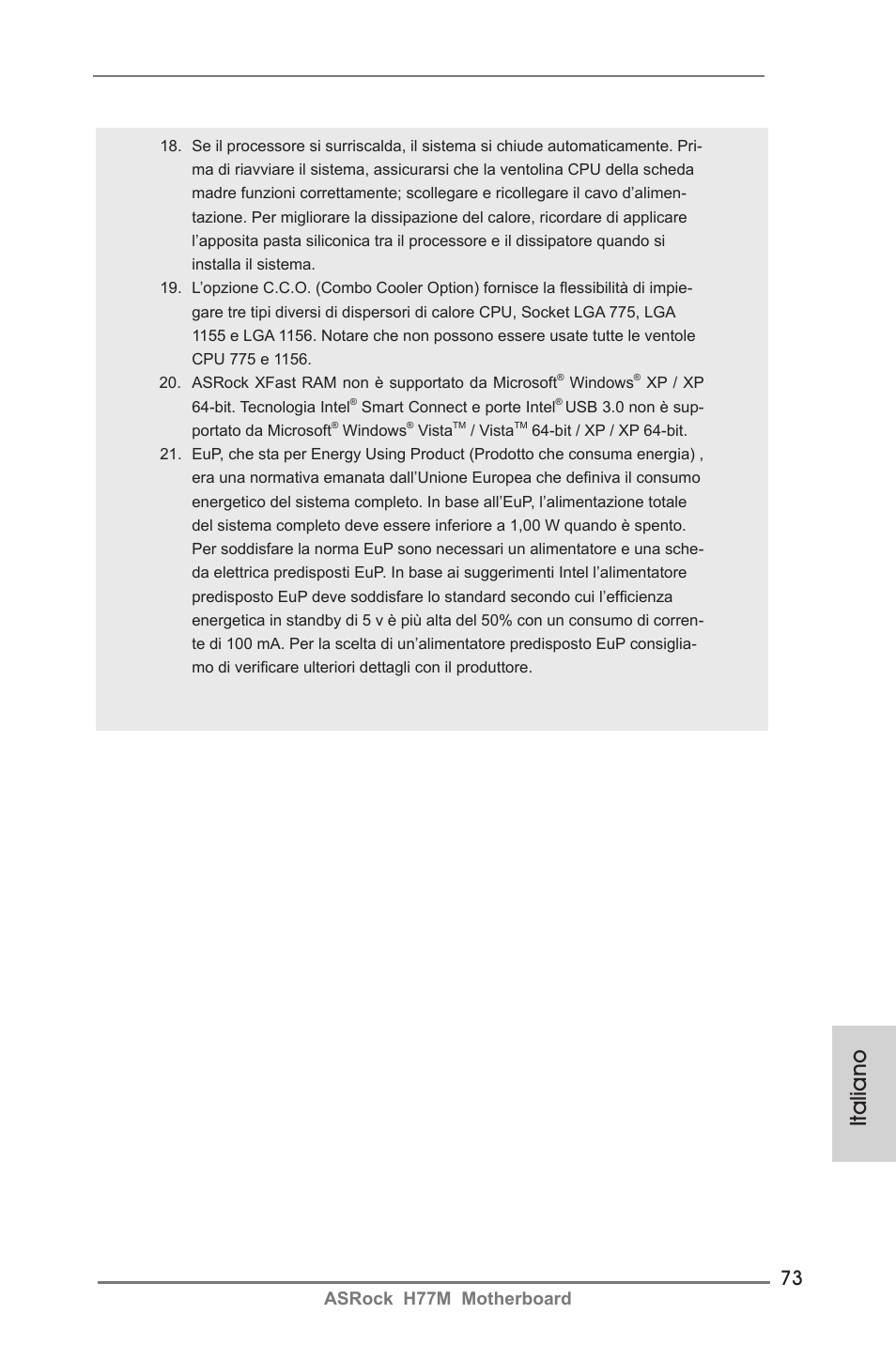 Italiano, Asrock h77m motherboard | ASRock H77M User Manual | Page 73 / 206