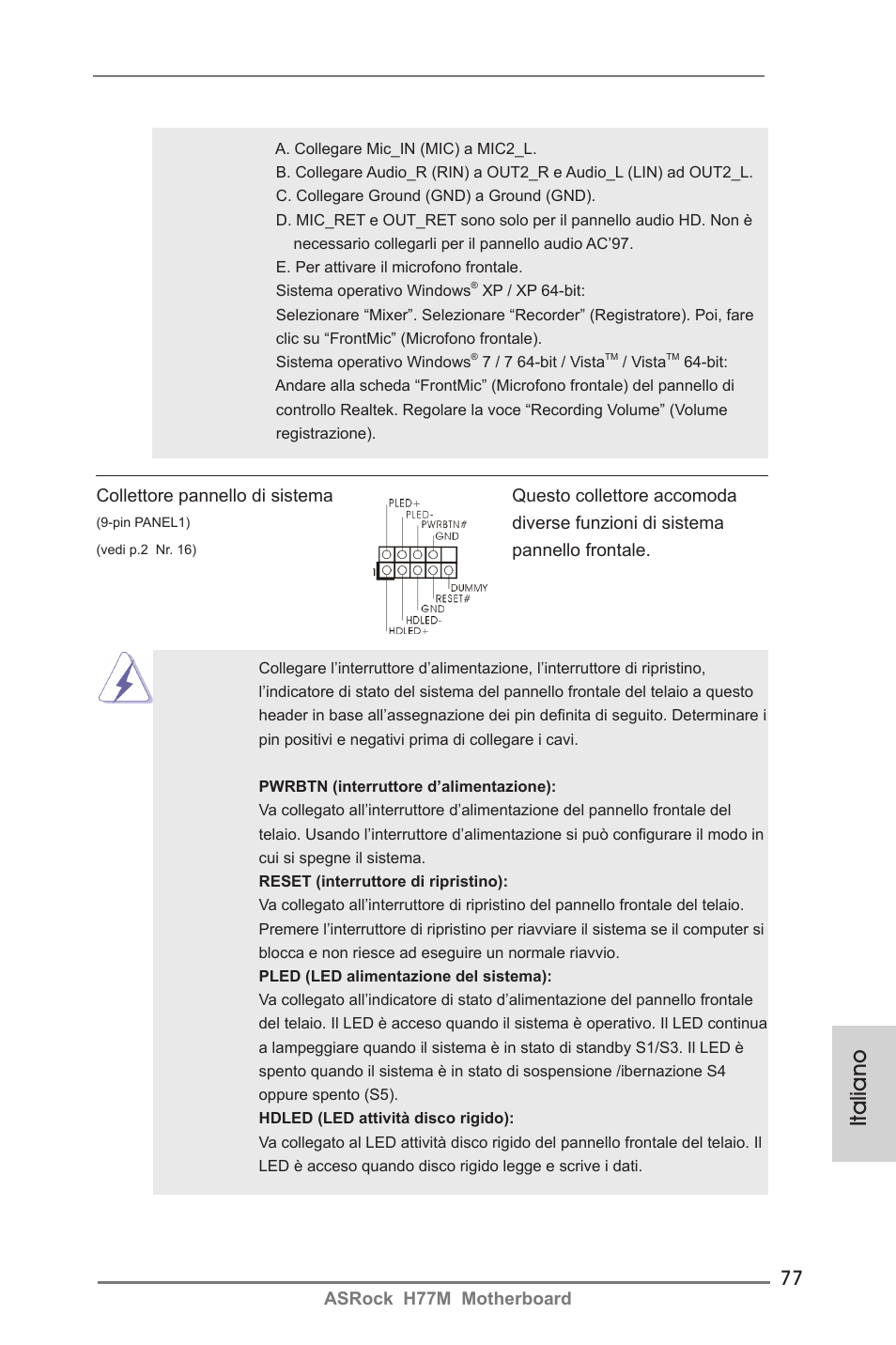 Italiano | ASRock H77M User Manual | Page 77 / 206