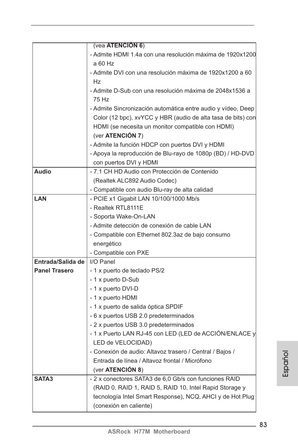 Español | ASRock H77M User Manual | Page 83 / 206