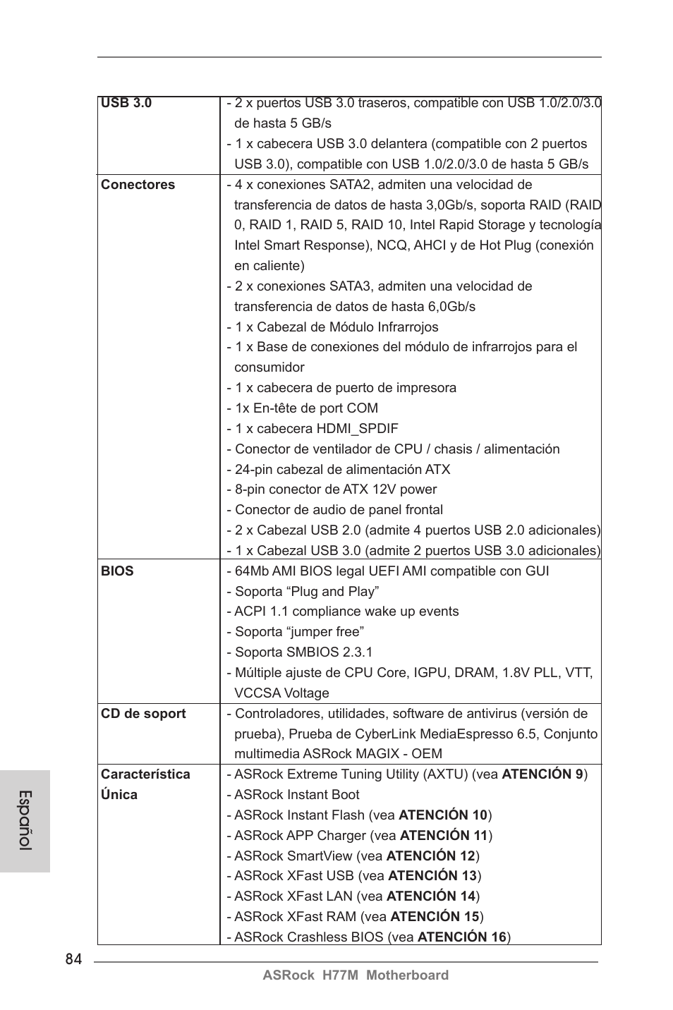 Español | ASRock H77M User Manual | Page 84 / 206