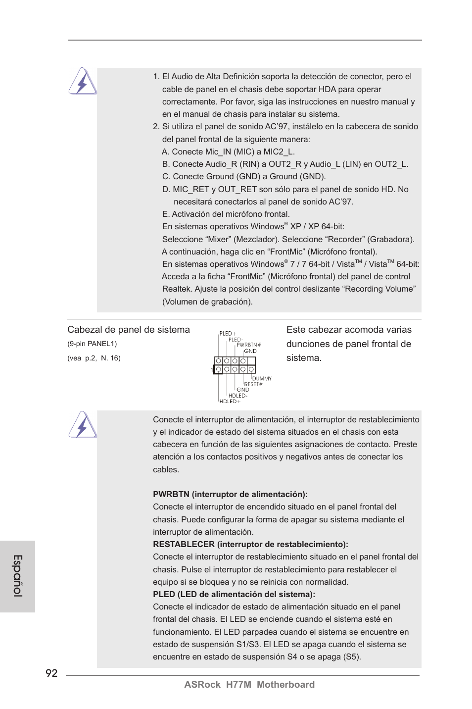 Español | ASRock H77M User Manual | Page 92 / 206