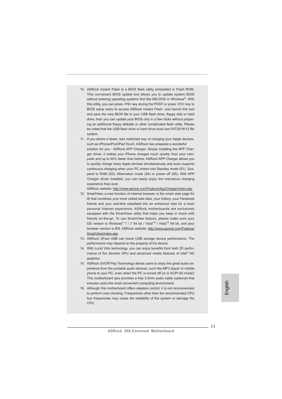 English | ASRock Z68 Extreme4 User Manual | Page 11 / 322