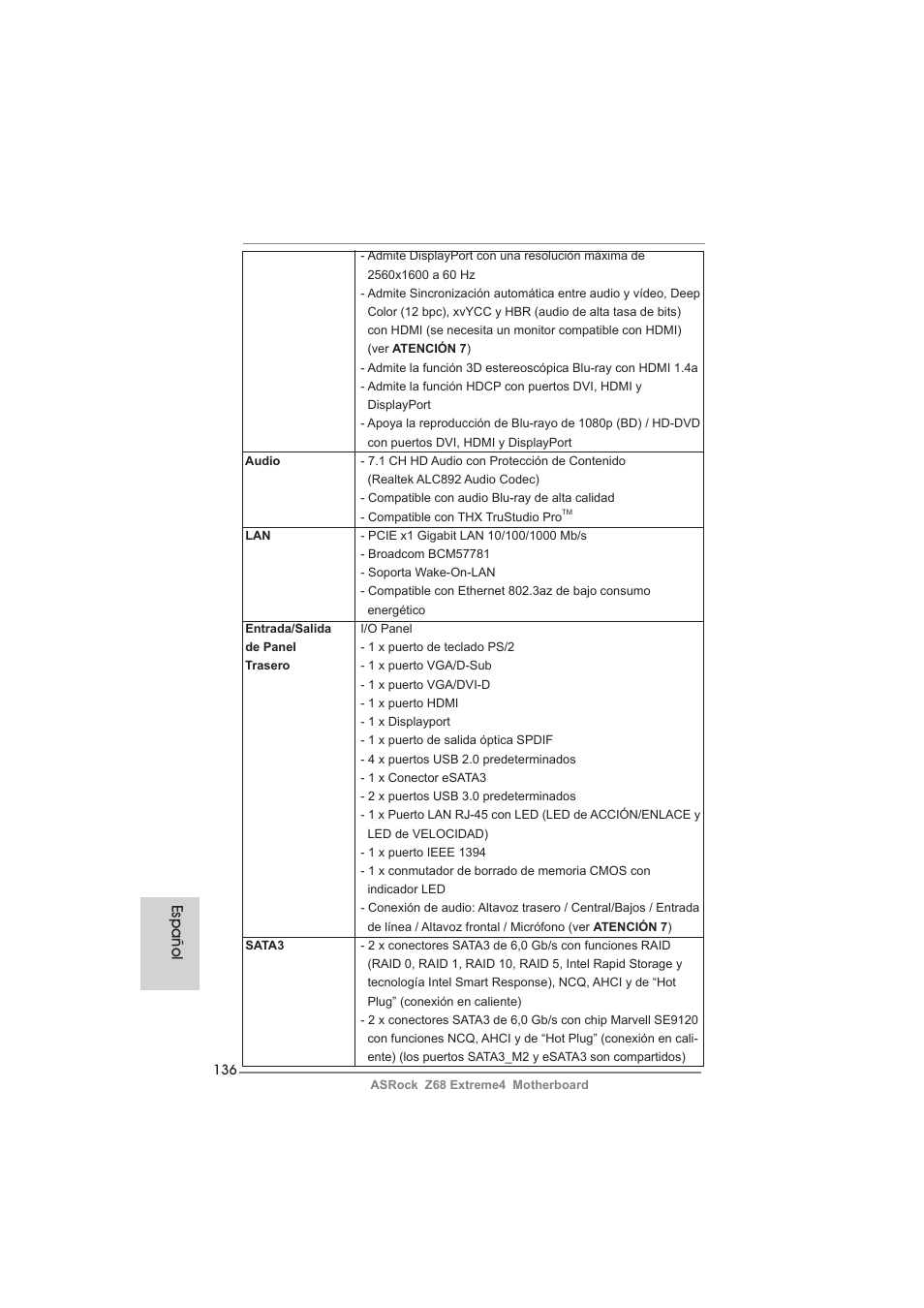 Español | ASRock Z68 Extreme4 User Manual | Page 136 / 322