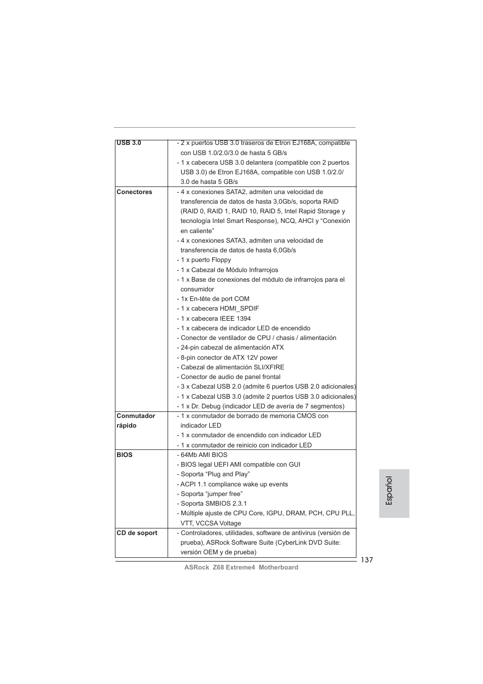Español | ASRock Z68 Extreme4 User Manual | Page 137 / 322