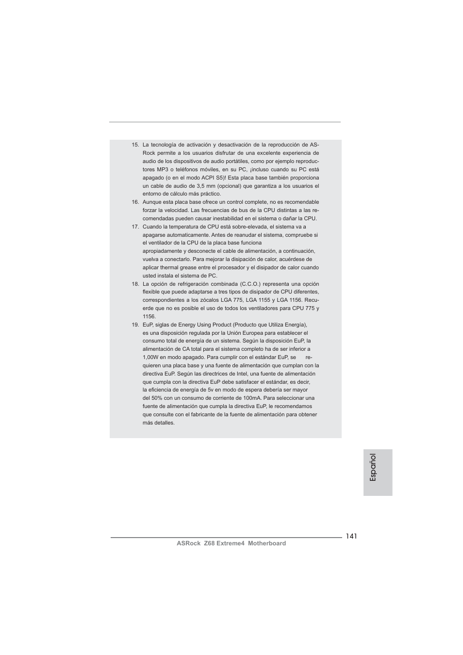 Español | ASRock Z68 Extreme4 User Manual | Page 141 / 322