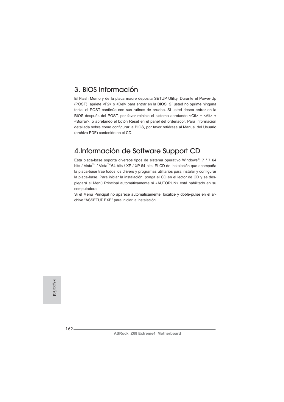 Bios información, Información de software support cd | ASRock Z68 Extreme4 User Manual | Page 162 / 322