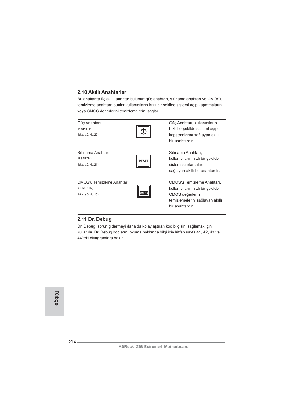11 dr. debug, 10 akıllı anahtarlar, Türkçe | ASRock Z68 Extreme4 User Manual | Page 214 / 322