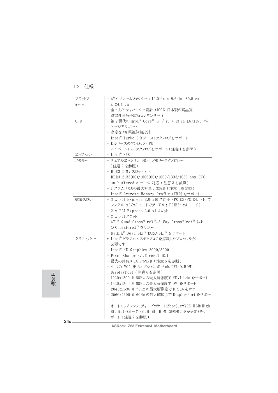 2 仕様 | ASRock Z68 Extreme4 User Manual | Page 246 / 322