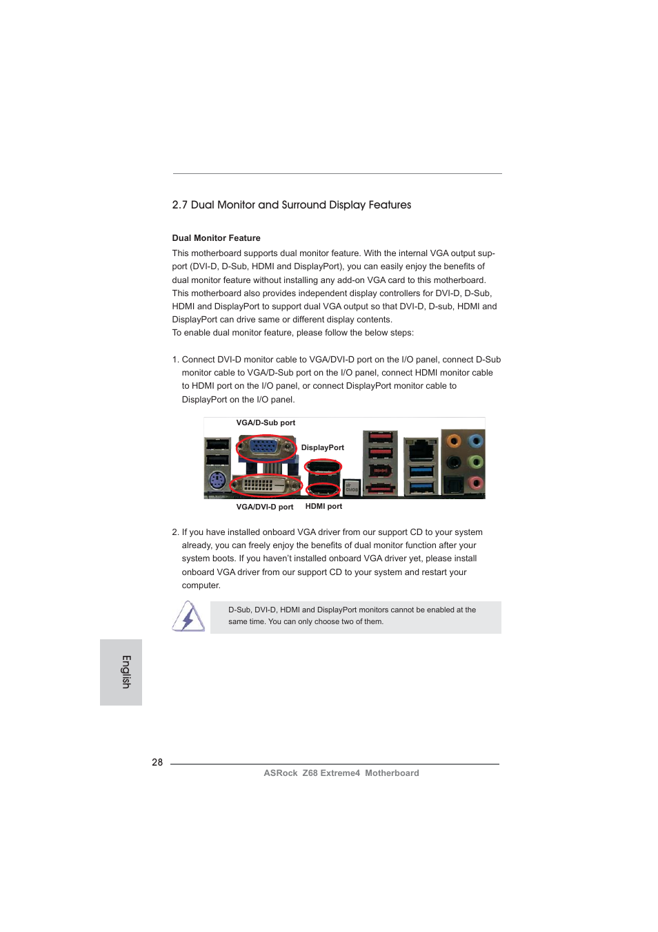 English, 7 dual monitor and surround display features | ASRock Z68 Extreme4 User Manual | Page 28 / 322