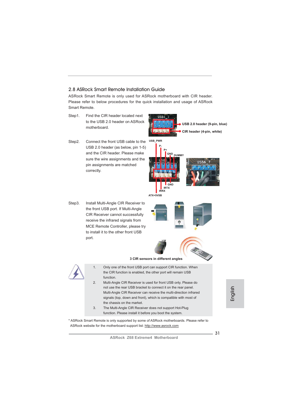 English, 8 asrock smart remote installation guide | ASRock Z68 Extreme4 User Manual | Page 31 / 322