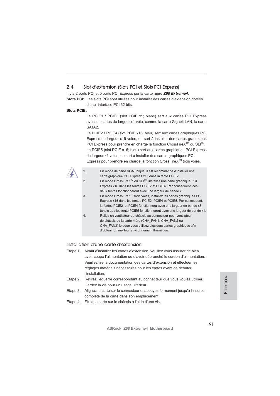 Français installation d’une carte d’extension | ASRock Z68 Extreme4 User Manual | Page 91 / 322