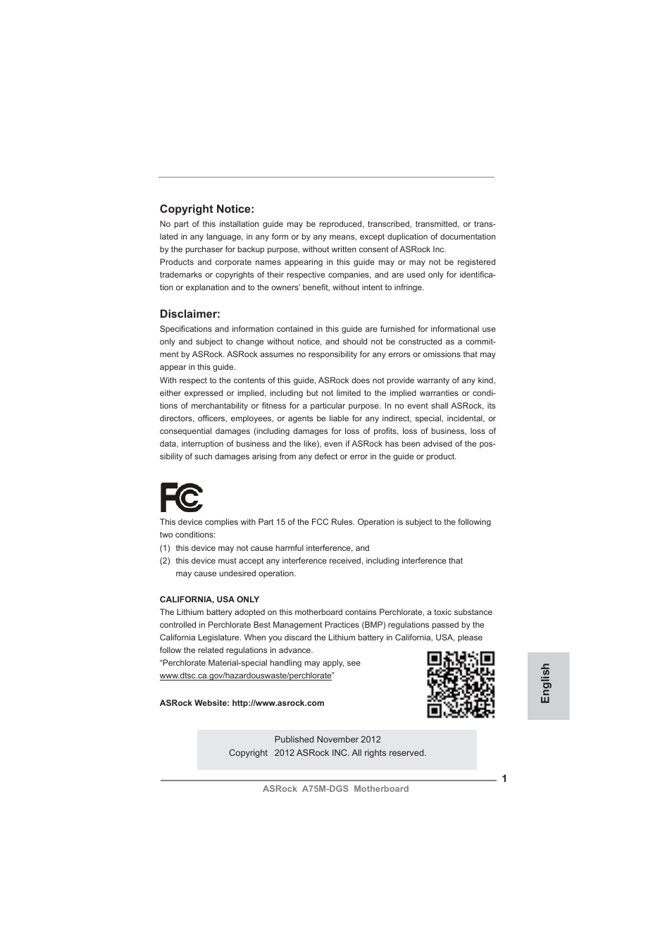 ASRock A75M-DGS User Manual | 44 pages
