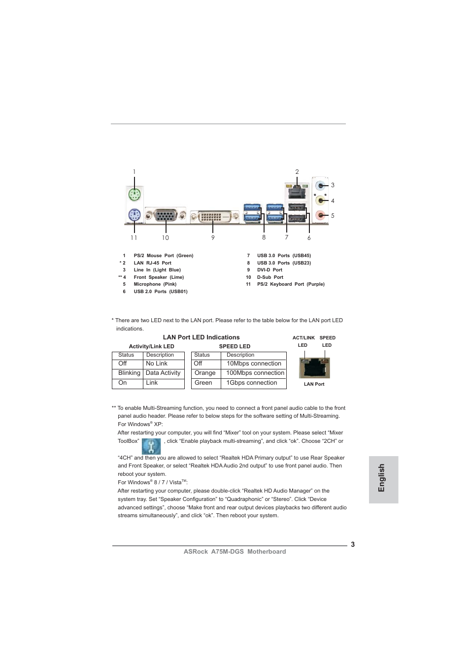 I/o panel, English | ASRock A75M-DGS User Manual | Page 3 / 44