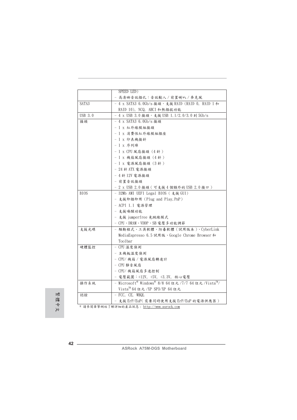 繁體中文 | ASRock A75M-DGS User Manual | Page 42 / 44