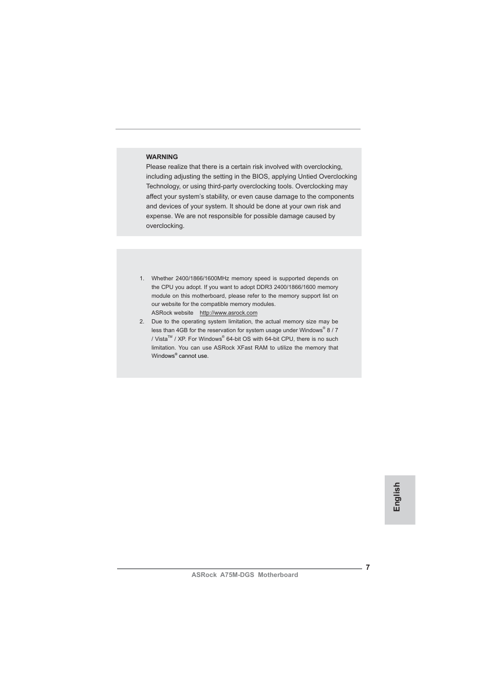 Caution, English | ASRock A75M-DGS User Manual | Page 7 / 44