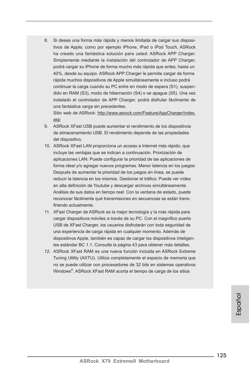 Español | ASRock X79 Extreme9 User Manual | Page 125 / 246