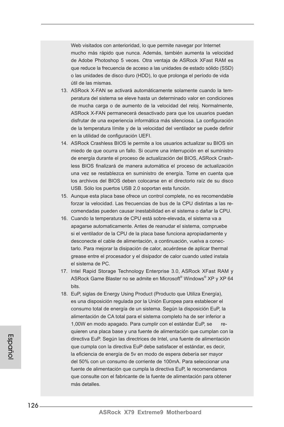 Español | ASRock X79 Extreme9 User Manual | Page 126 / 246