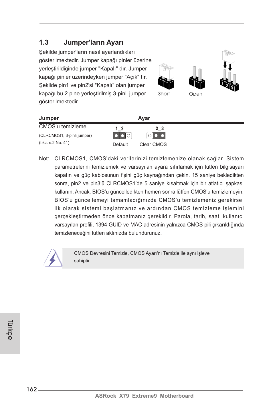Türkçe 1.3 jumper'ların ayarı | ASRock X79 Extreme9 User Manual | Page 162 / 246
