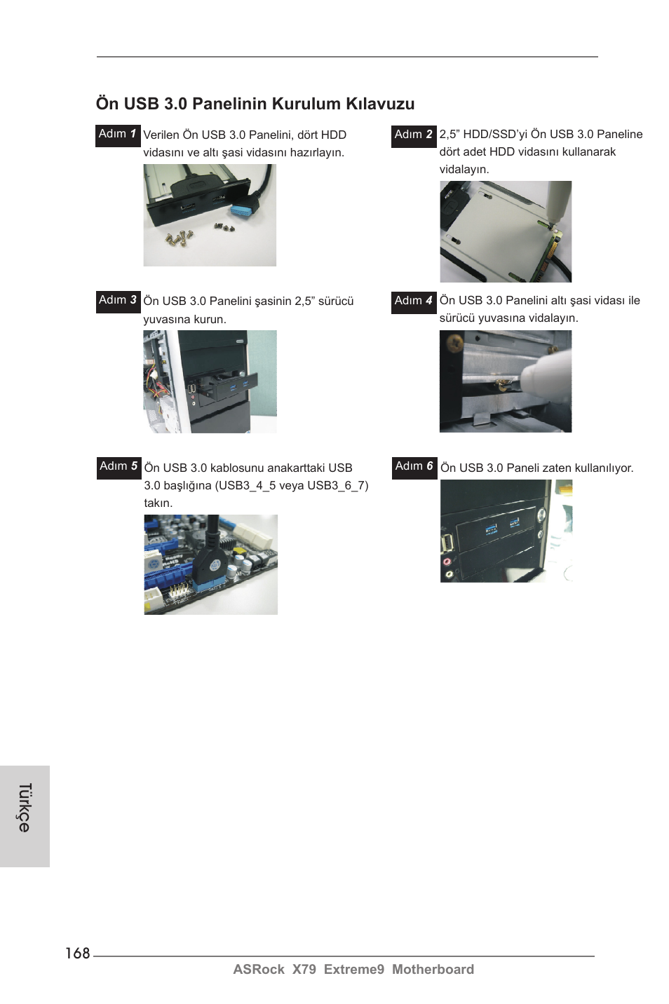 Türkçe ön usb 3.0 panelinin kurulum kılavuzu | ASRock X79 Extreme9 User Manual | Page 168 / 246