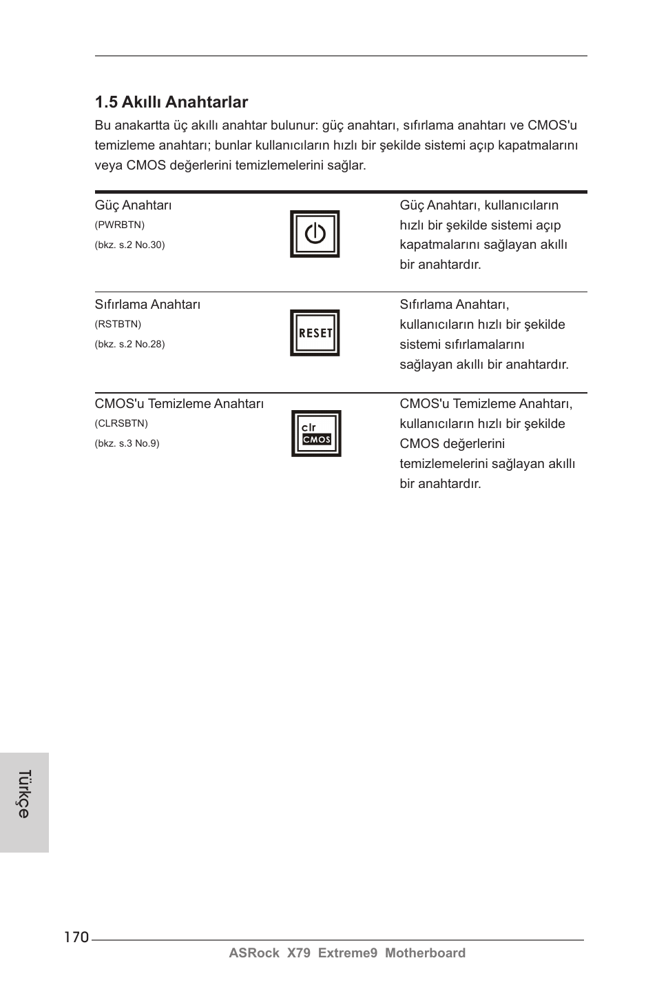 Türkçe 1.5 akıllı anahtarlar | ASRock X79 Extreme9 User Manual | Page 170 / 246