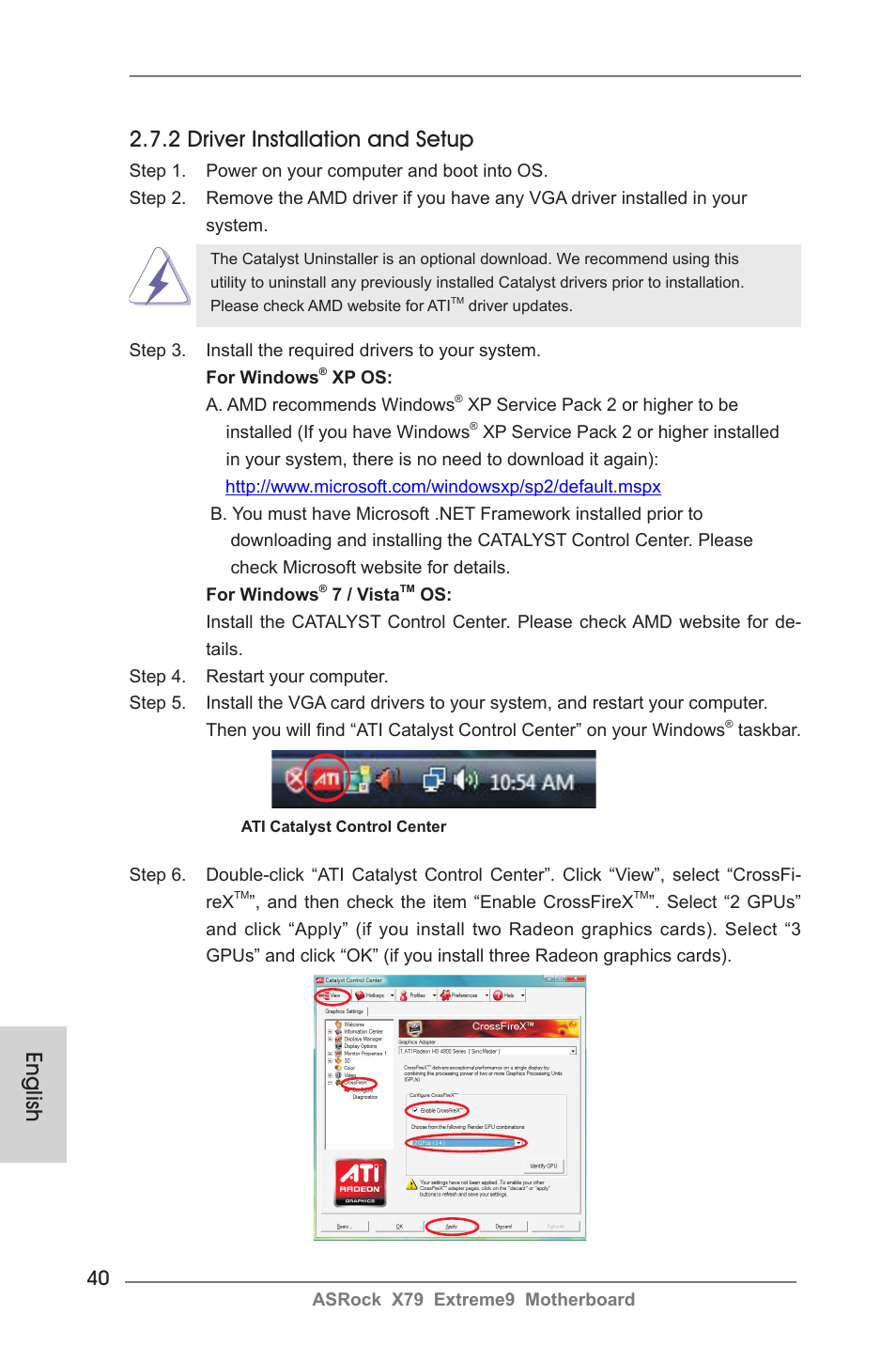 English, 2 driver installation and setup | ASRock X79 Extreme9 User Manual | Page 40 / 246