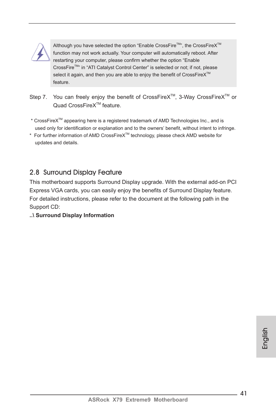 English 2.8 surround display feature | ASRock X79 Extreme9 User Manual | Page 41 / 246