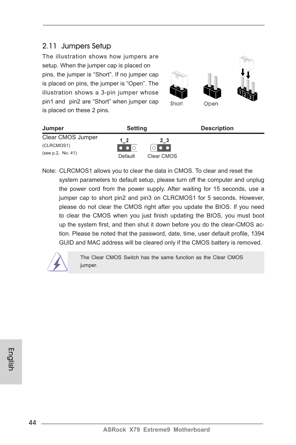 English 2.11 jumpers setup | ASRock X79 Extreme9 User Manual | Page 44 / 246