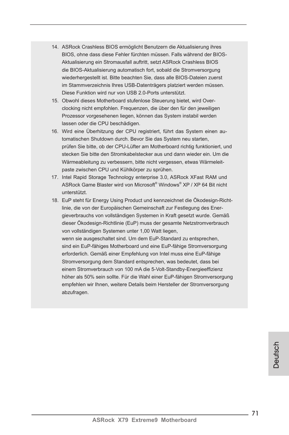 Deutsch | ASRock X79 Extreme9 User Manual | Page 71 / 246