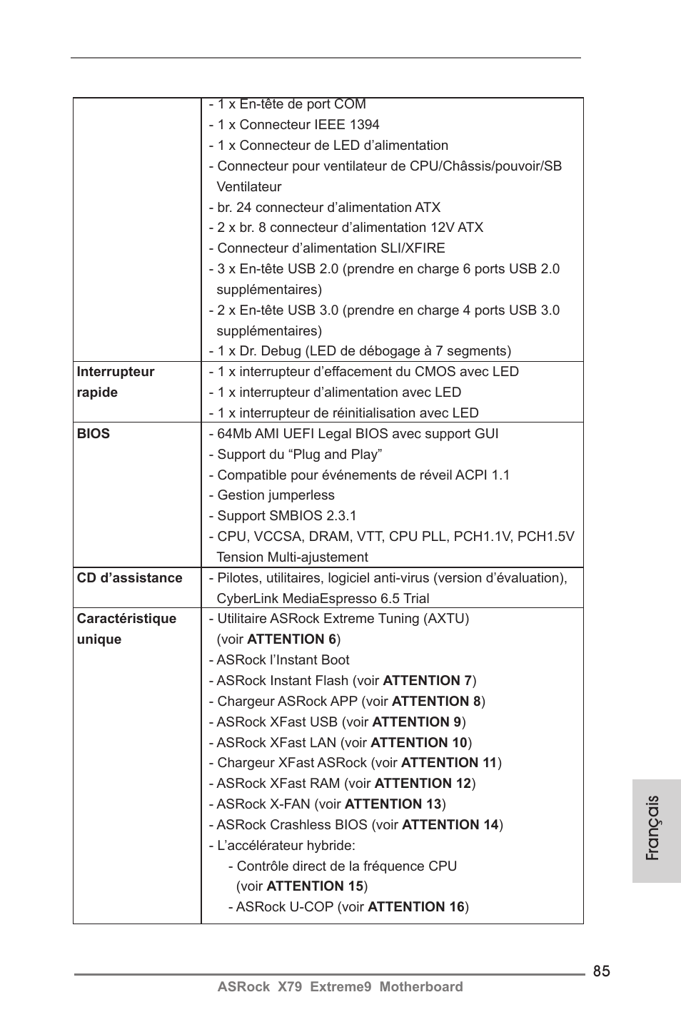 Français | ASRock X79 Extreme9 User Manual | Page 85 / 246