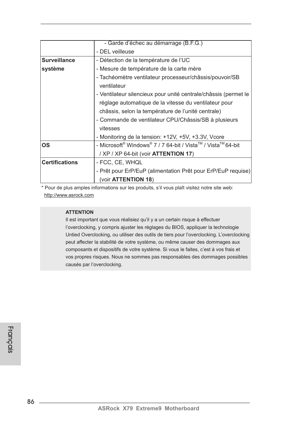 Français | ASRock X79 Extreme9 User Manual | Page 86 / 246