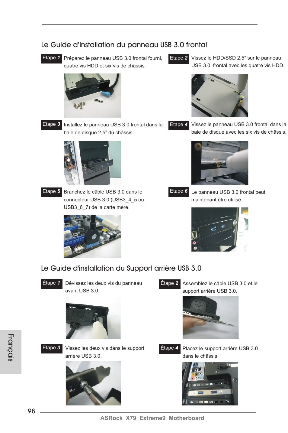 Le guide d’installation du panneau usb 3.0 frontal | ASRock X79 Extreme9 User Manual | Page 98 / 246