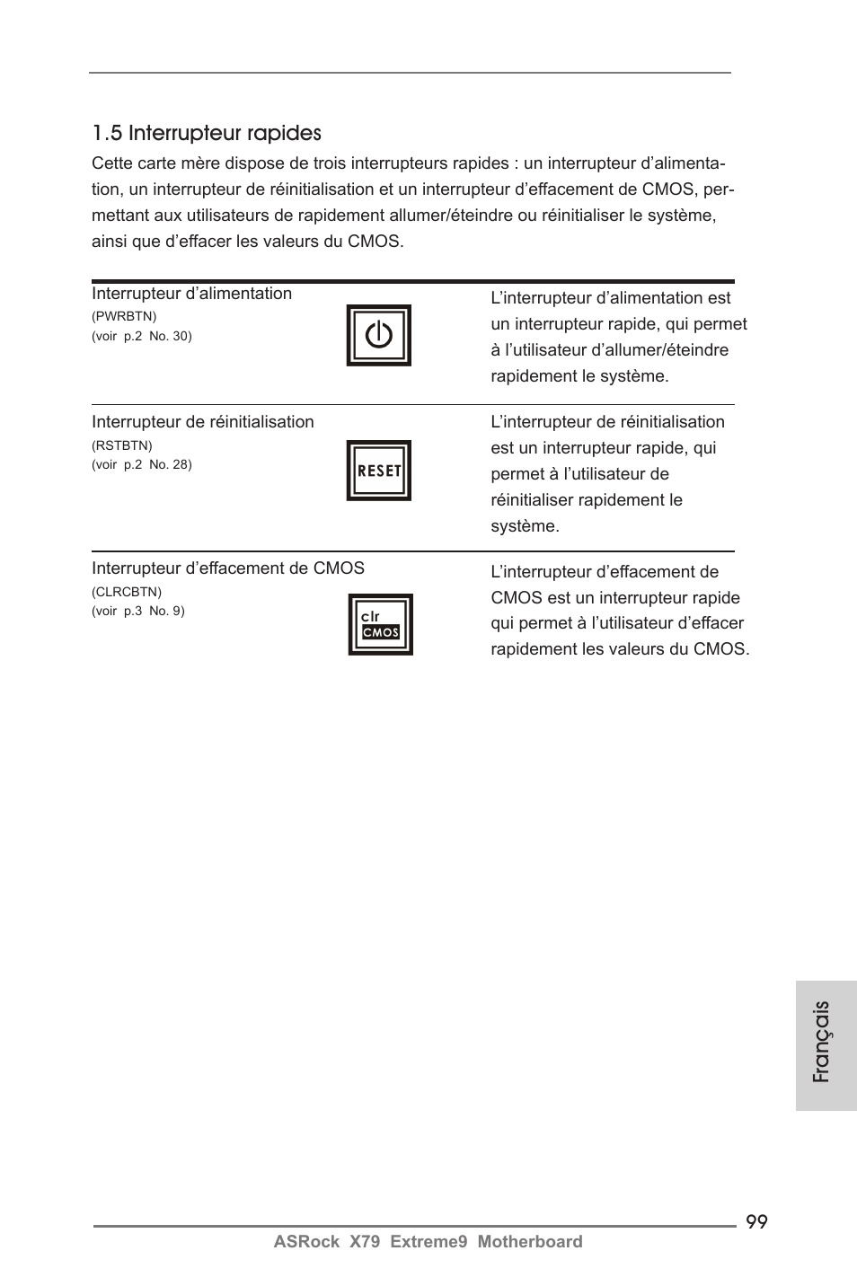 Français, 5 interrupteur rapides | ASRock X79 Extreme9 User Manual | Page 99 / 246