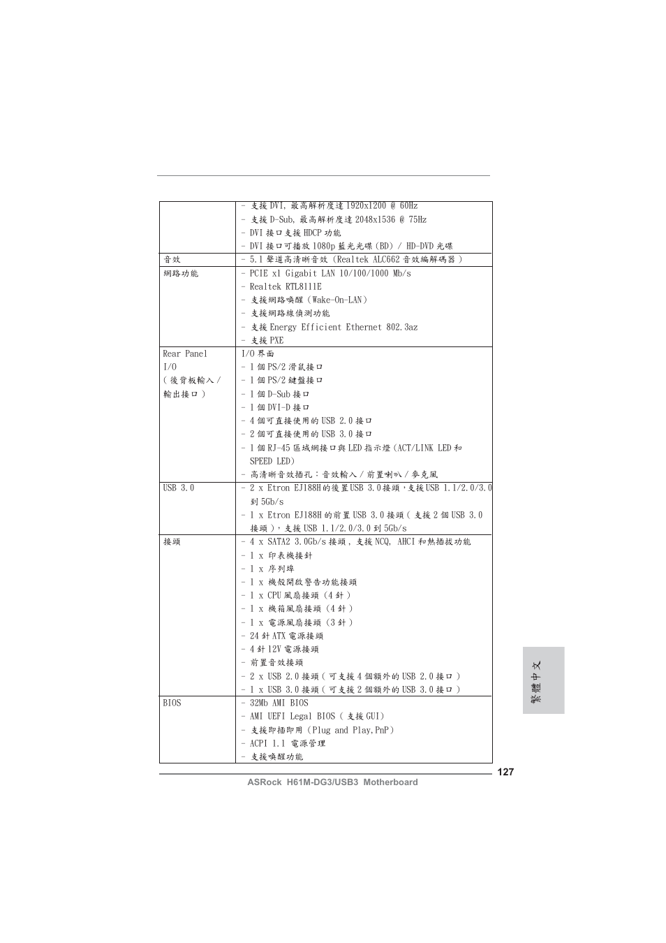 繁體中文 | ASRock H61M-DG3__USB3 User Manual | Page 127 / 138