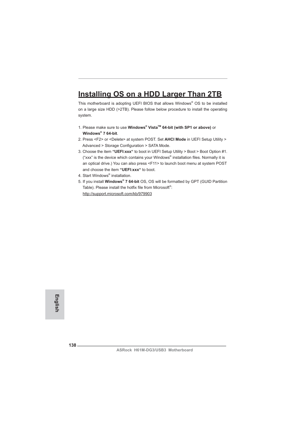 Installing os on a hdd larger than 2tb, English | ASRock H61M-DG3__USB3 User Manual | Page 138 / 138