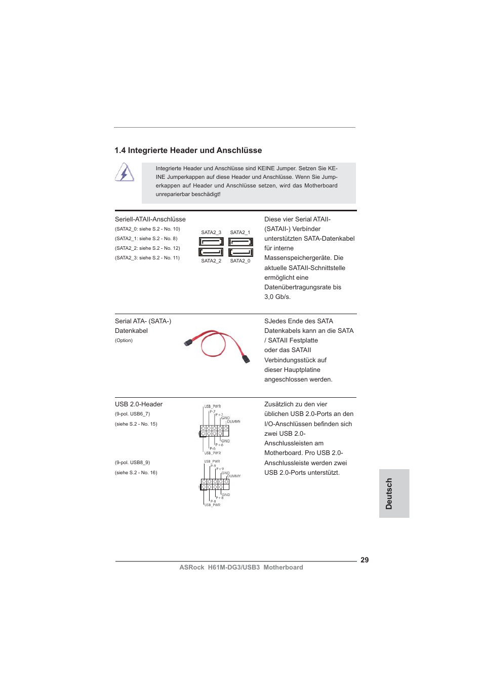 Deutsch 1.4 integrierte header und anschlüsse | ASRock H61M-DG3__USB3 User Manual | Page 29 / 138