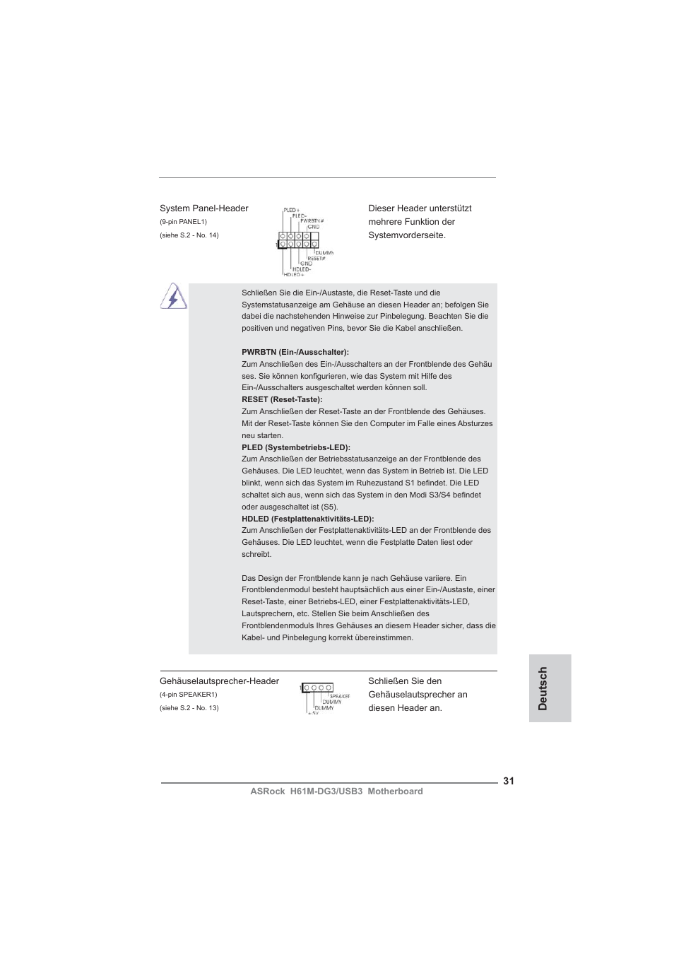 Deutsch | ASRock H61M-DG3__USB3 User Manual | Page 31 / 138