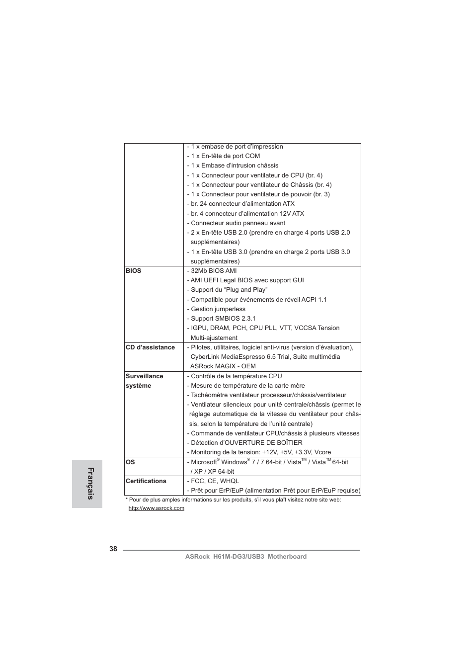 Français | ASRock H61M-DG3__USB3 User Manual | Page 38 / 138