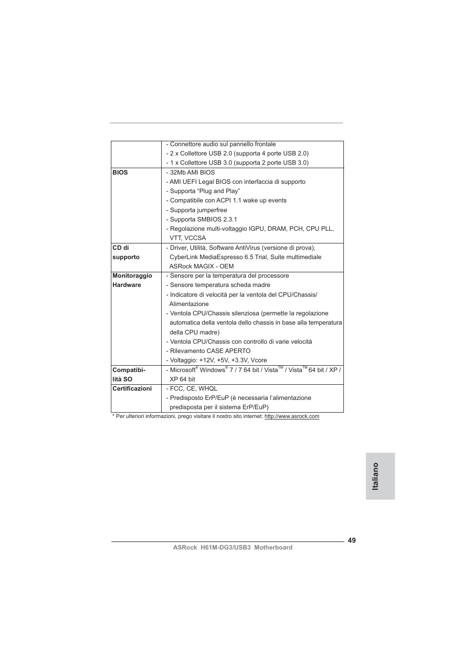 Italiano | ASRock H61M-DG3__USB3 User Manual | Page 49 / 138