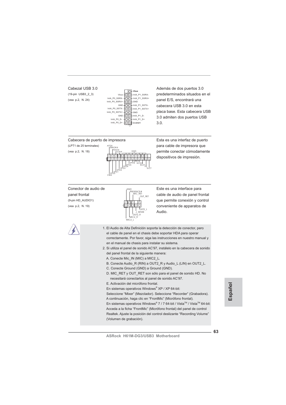 Español | ASRock H61M-DG3__USB3 User Manual | Page 63 / 138