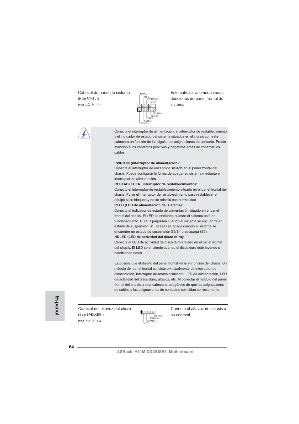 Español | ASRock H61M-DG3__USB3 User Manual | Page 64 / 138