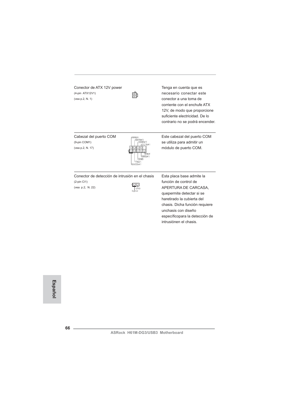 Español | ASRock H61M-DG3__USB3 User Manual | Page 66 / 138