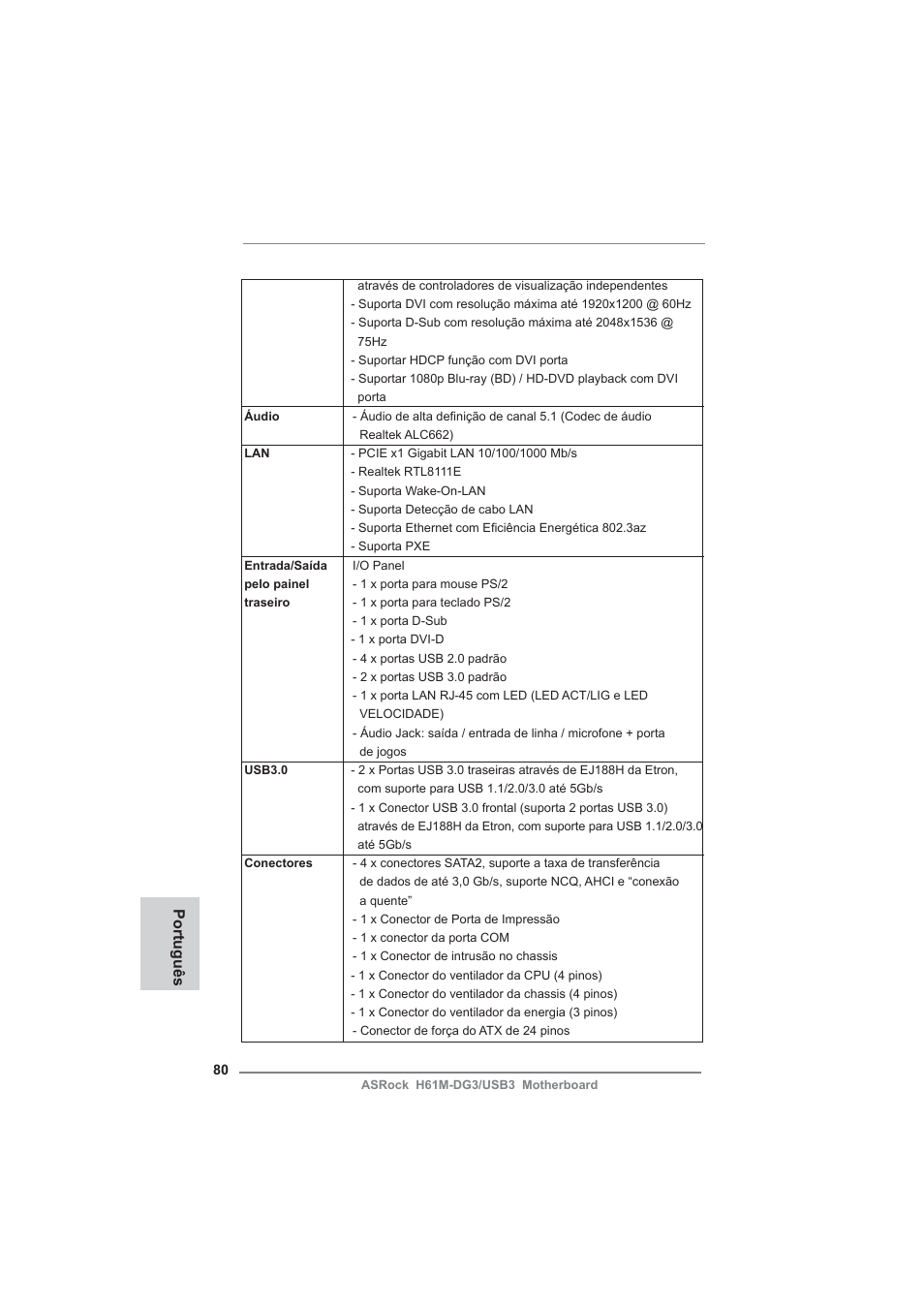 Português | ASRock H61M-DG3__USB3 User Manual | Page 80 / 138