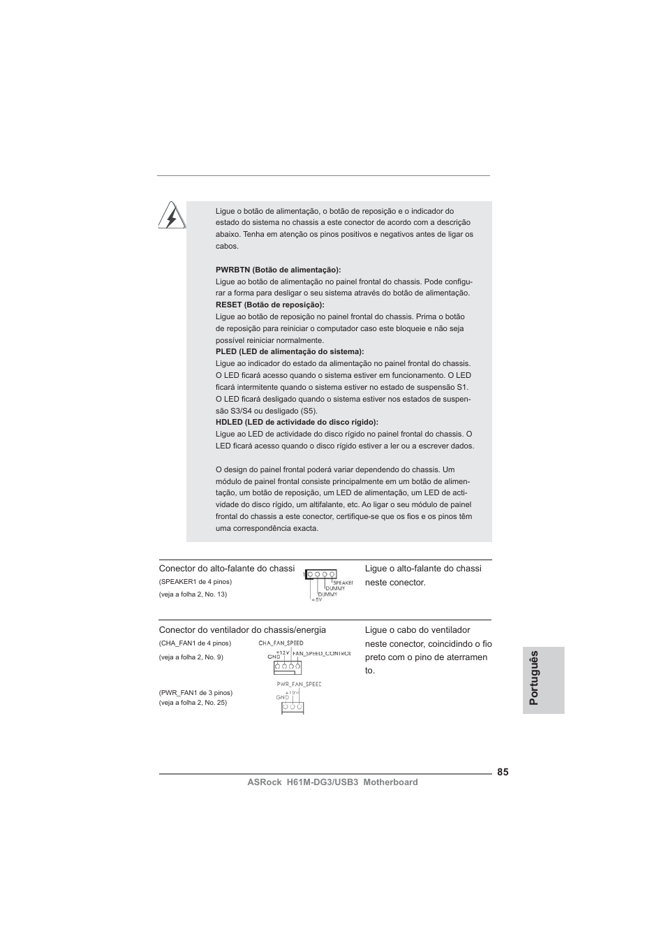 Português | ASRock H61M-DG3__USB3 User Manual | Page 85 / 138