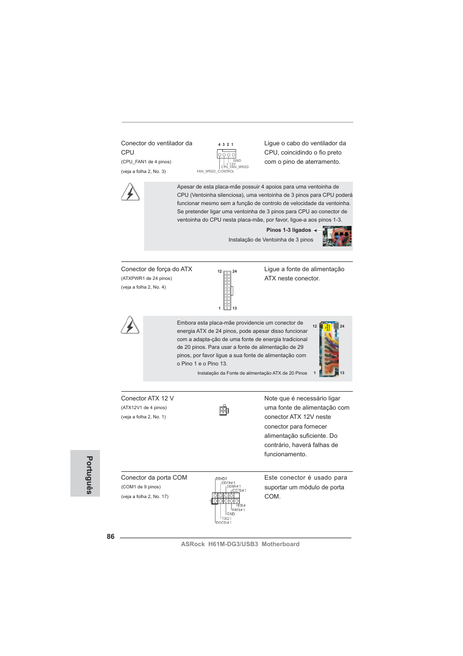 Português | ASRock H61M-DG3__USB3 User Manual | Page 86 / 138