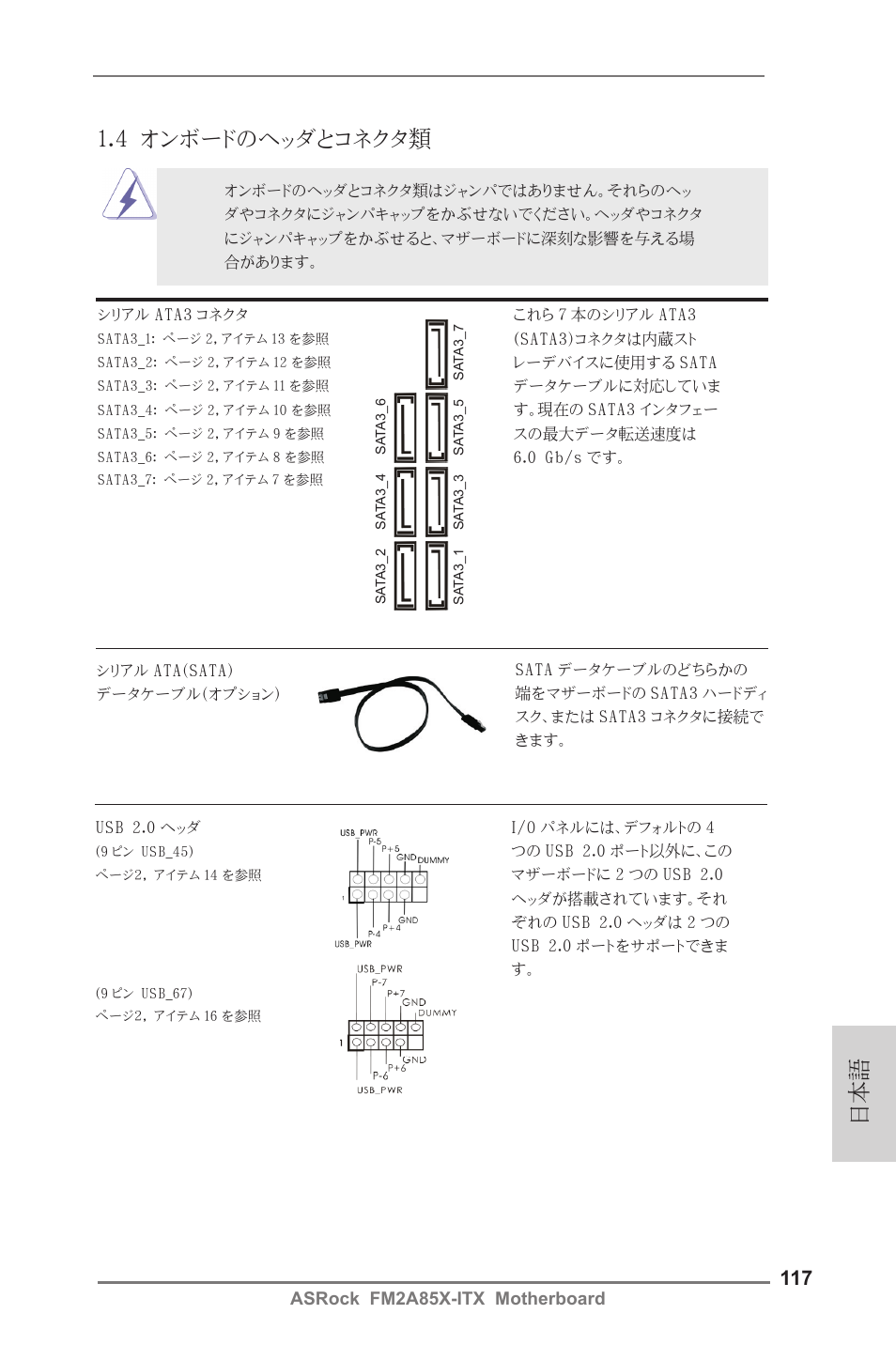 4 オンボードのヘッダとコネクタ類 | ASRock FM2A85X-ITX User Manual | Page 117 / 154