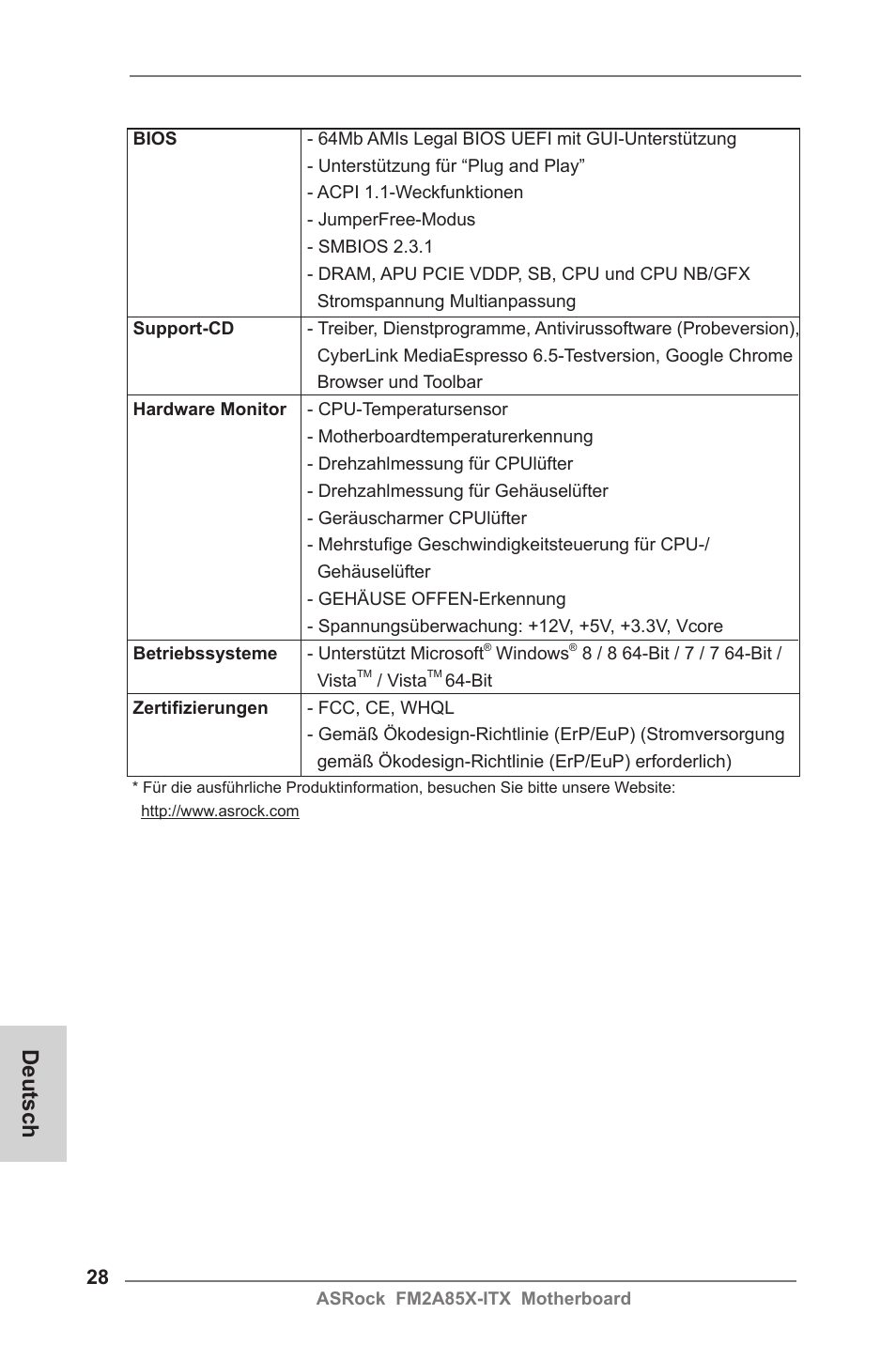 Deutsch | ASRock FM2A85X-ITX User Manual | Page 28 / 154
