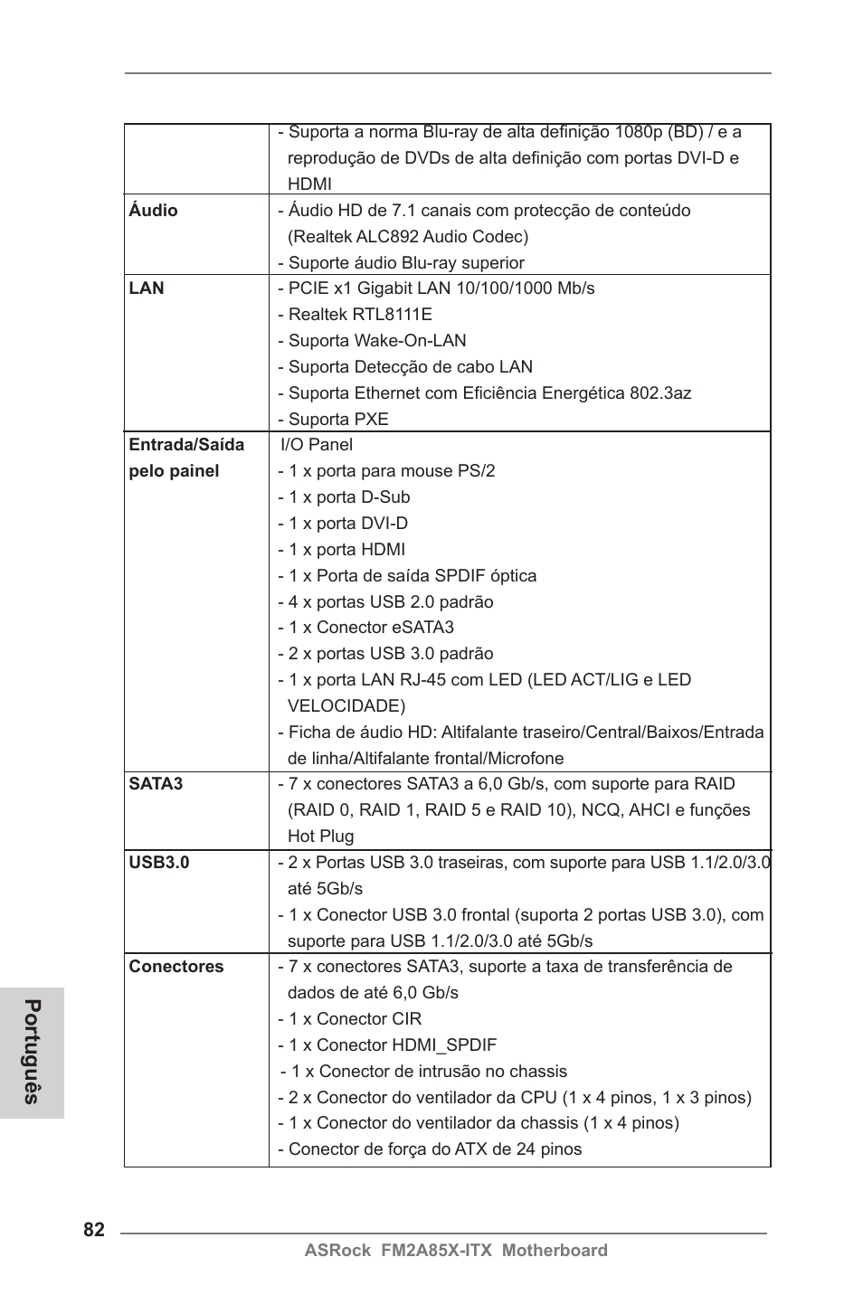 Português | ASRock FM2A85X-ITX User Manual | Page 82 / 154
