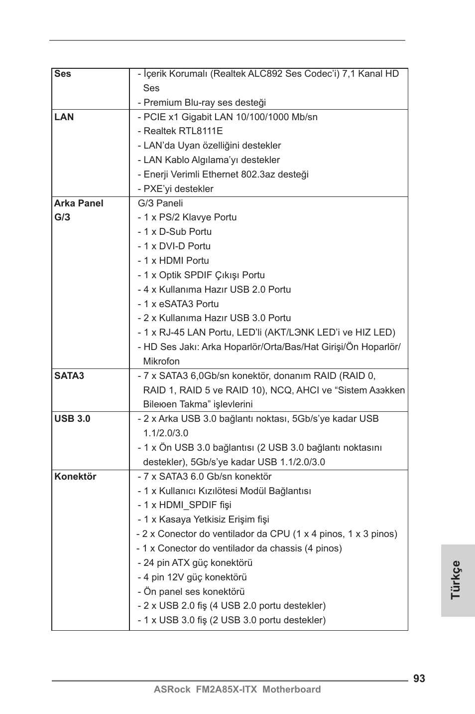Türkçe | ASRock FM2A85X-ITX User Manual | Page 93 / 154