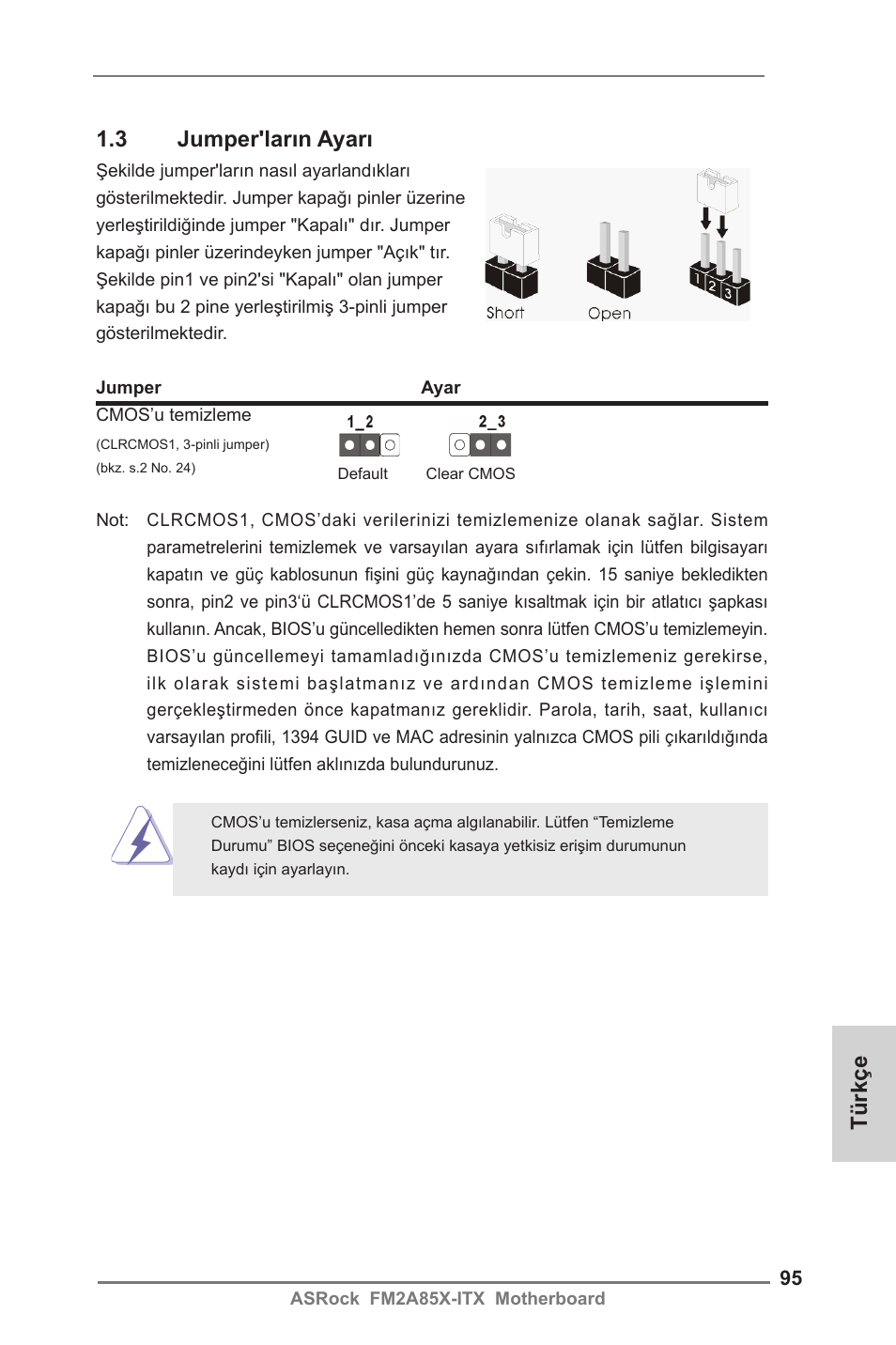 Türkçe 1.3 jumper'ların ayarı | ASRock FM2A85X-ITX User Manual | Page 95 / 154