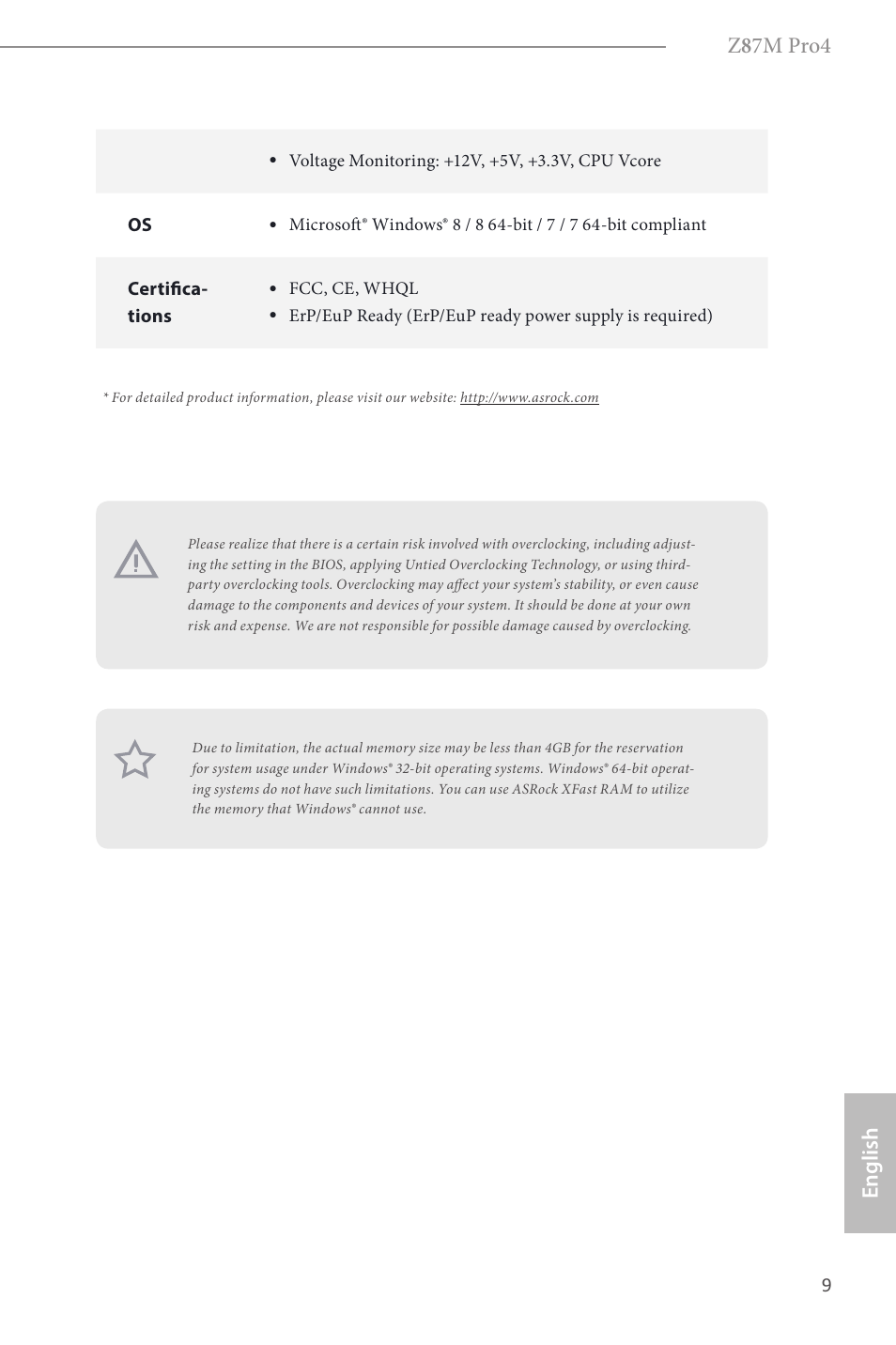 Z 8 7m pro4, English | ASRock Z87M Pro4 User Manual | Page 11 / 163